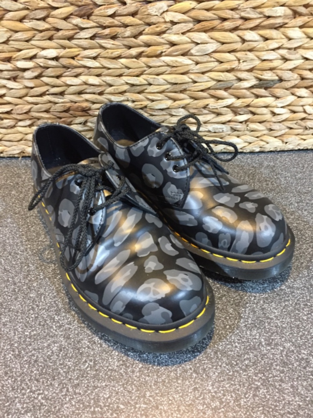 Dr. Martens Black and Gray Leopard Print 3-Eye Oxford Shoes - Picture 5 of 13